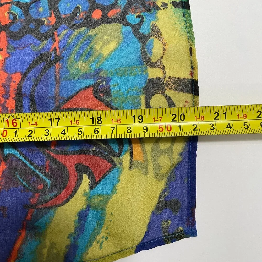 Chicos Silk Scarf Womens OS Blue Multi Abstract Art Print‎ Square Lightweight